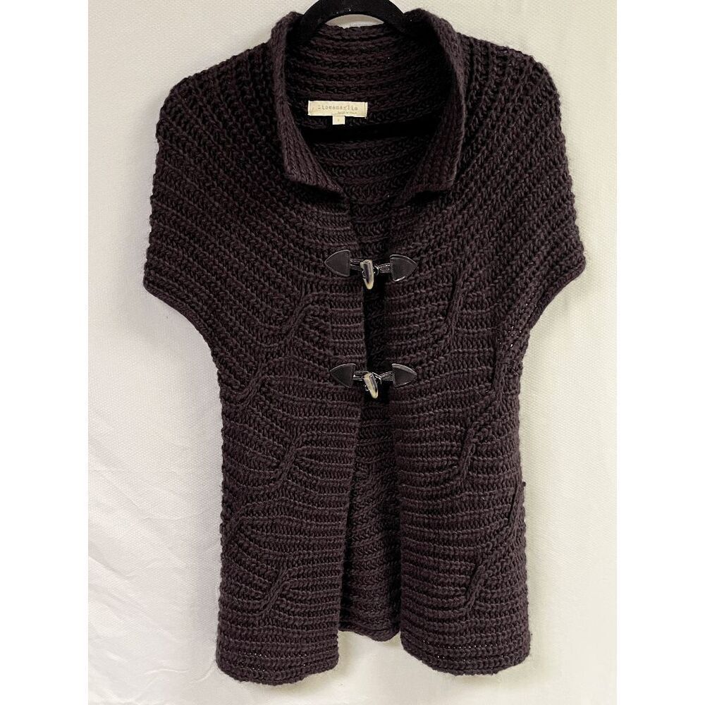 Lineamaglia Women's Wool Blend Toggle Cap Sleeve Cardigan Sweater Brown Sz Small